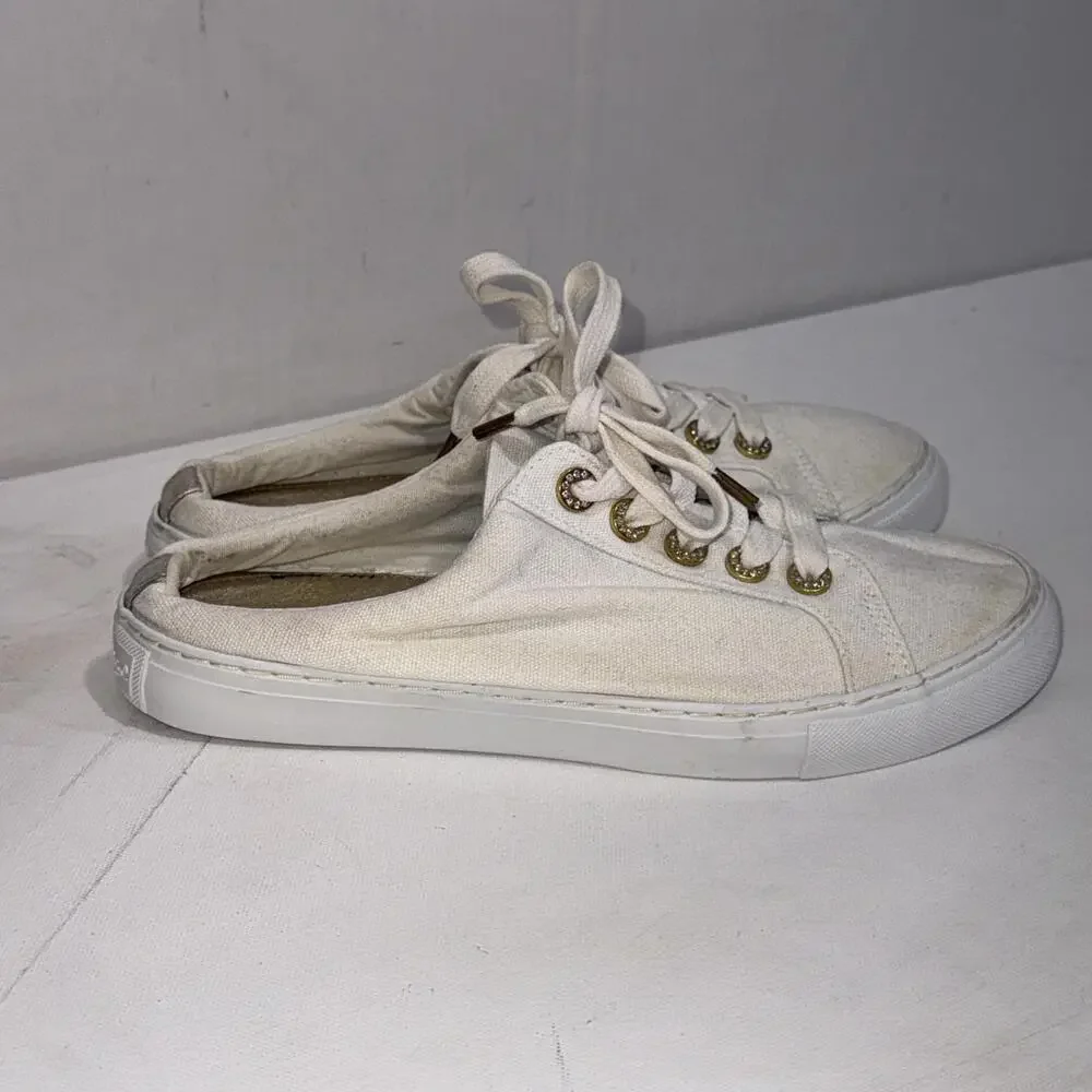 Lilly Pulitzer White Preppy Minimalist Old Money Gold Accents Mule Sneaker Sz 10